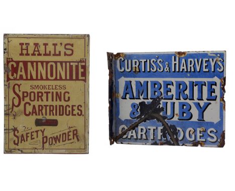TWO VINTAGE ENAMEL CARTRIDGE AND POWDER SIGNS both early 20th century, the first enamelled tinplate, single-sided and for 'HA