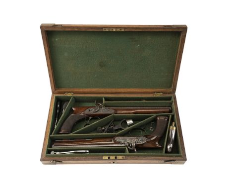 A CASED PAIR OF 40 BORE PERCUSSION SAW-HANDLED DUELLING or TARGET PISTOLS BY H.W. MORTIMER &amp; SON, LONDON, serial numbered