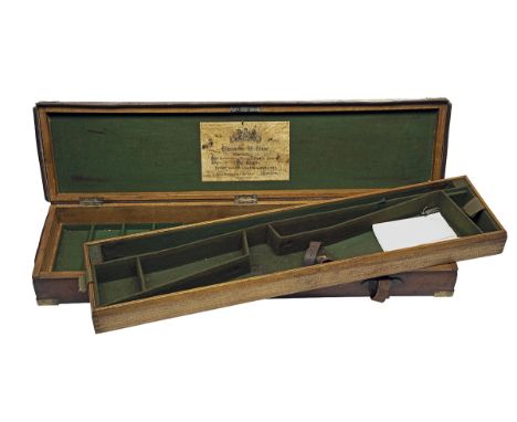 GEORGE H. DAW A BRASS-CORNERED TWO-TIER SINGLE HAMMERGUN CASE, fitted for 30in. barrels, the interior lined with green baize,