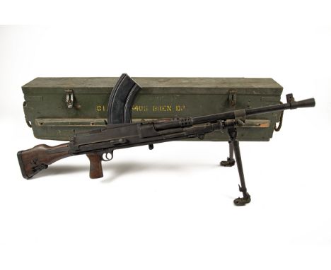 A DEACTIVATED BREN MKI* LIGHT MACHINEGUN WITH TRANSIT CASE, serial no. A3346, dated for 1942 and manufactured at Lithgow, com