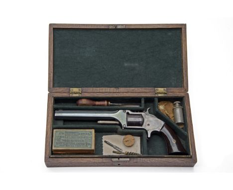 A RARE CASED .32 (RIMFIRE) SMITH & WESSON MODEL NO 2 ARMY SIX-SHOT REVOLVER, CIRCA 1863, serial no. 15250, with 6in. blued oc