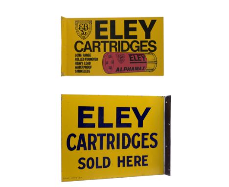 A VINTAGE ENAMEL DOUBLE-SIDED SHOP SIGN FOR ELEY CARTRIDGES TOGETHER WITH A LATER TYPE, both designed to stand out from the w