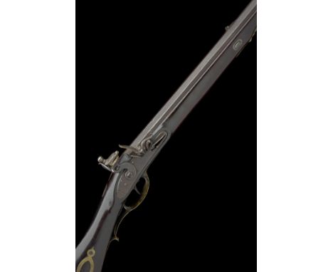 A .31 FLINTLOCK HALF-STOCKED KENTUCKY RIFLE, SIGNED RUSSOM &amp; CO. CIRCA 1820, no visible serial number, with 37in. octagon