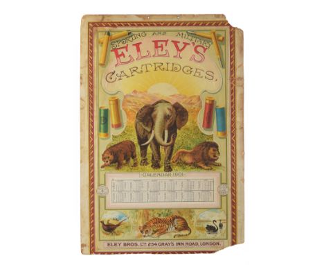 A RARE CARD WALL-HANGING 1901 CALENDAR ADVERT FOR ELEY'S SPORTING &amp; MILITARY CARTRIDGES, measuring 20 1/4in. high by 13 3