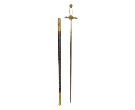 A FRENCH SECOND EMPIRE COURT SWORD WITH WOLFS HEAD CROSS-GUARD, circa 1860, with 30 1/4in. double-edged steel diamond profile