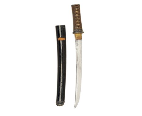 A SHINTO TANTO CIRCA 1700, with unsigned blade carved with half-length fullers and clipped point (minor edge nicks, cleaned),