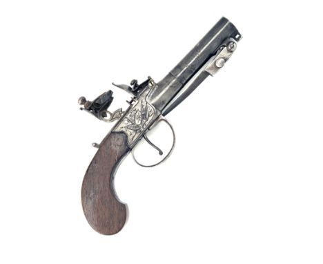 A 54-BORE FLINTLOCK TRAVELLING PISTOL WITH SPRUNG BAYONET, SIGNED JOHNSON &amp; COLLINS, circa 1810, with round turn-off 2 1/