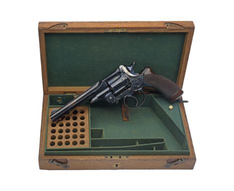 A GOOD CASED .450/.455 1879 TRANTER'S PATENT REVOLVER RETAILED BY ARMY & NAVY C.S.L., serial no. 4850, for 1883, with blued 6