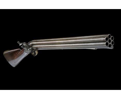 AN EXTREMELY RARE .52 2ND MODEL NOCK SEVEN BARRELLED FLINTLOCK VOLLEY GUN, CIRCA 1787, no visible serial number, with a 20in.