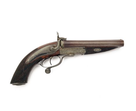 A GOOD .550 (14mm) PINFIRE DOUBLE-BARRELLED HOWDAH-PISTOL BY THOMAS HORSLEY, YORK, serial no. 400, circa 1870, with browned d