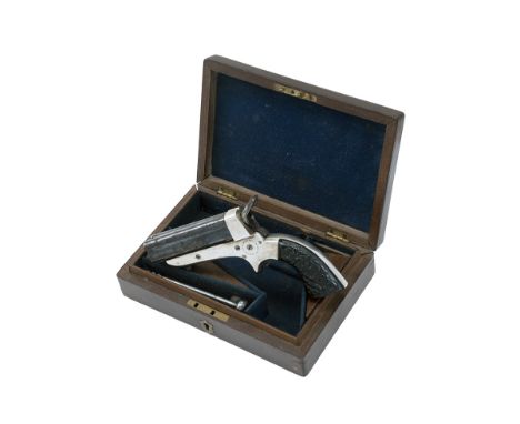 A CASED .30 (RIMFIRE) SHARPS PATENT FOUR-SHOT POCKET-PISTOL SIGNED TIPPING & LAWDEN, serial no. 3017, circa 1870, with blued 