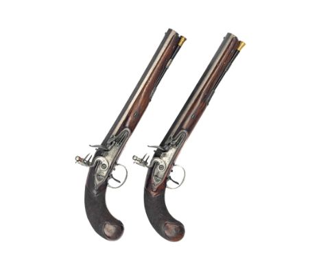 A PAIR OF 28-BORE FLINTLOCK DUELLING PISTOLS SIGNED OSBORN, LONDON, no visible serial numbers, circa 1800, with rebrowned oct