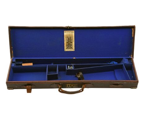 R. ROBINSON (HULL) A BRASS-CORNERED SINGLE LEATHER HAMMERGUN CASE, fitted for 29in. barrels (would adapt to 30in.), blue baiz
