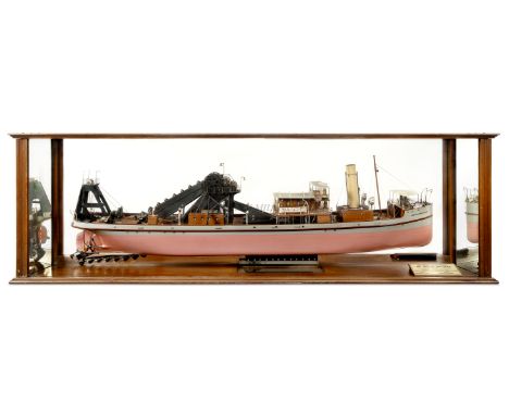 A FINE BUILDER'S MIRROR-BACKED HALF SHIP MODEL OF THE BUCKET HOPPER DREDGER SIR WILLIAM MATTHEWS BUILT BY FLEMING & FERGUSON,