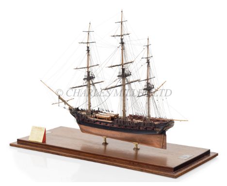 A FINELY EXECUTED AND DETAILED 1:75 SCALE SHIP MODEL OF H.M.S. BEAULIEU [1790]the 20in. carved hull copper-sheathed below the