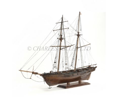 A 1:32 SCALE SHIP MODEL OF H.M. SCHOONER PICKLE [1800]with 24in. planked and pinned hull, planked deck with fittings includin