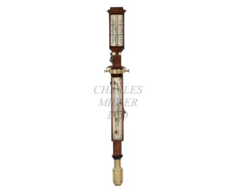 A 19TH CENTURY MARINE 'IMPROVED SYMPIESOMETER' the plain case with ivorine barometer plates with twin adjustment wheels, bras