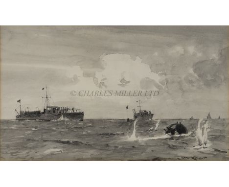 δ NORMAN WILKINSON (BRITISH, 1878- 1971)Motor launches sinking a mine by rifle fireSigned 'NORMAN WILKINSON' (lower right)En 