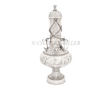 A FINE AMERICAN SILVER ART NOUVEAU YACHTING TROPHY, CIRCA 1886apparently unmarked, cast in a baluster shape with sea-form rep