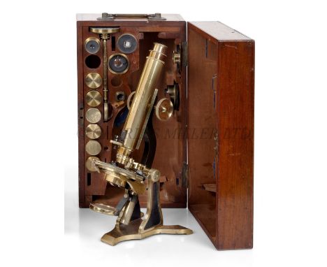 A COMPOUND MONOCULAR MICROSCOPE BY H &amp; W CROUCH, LONDON, CIRCA 1880signed on 7in. tube as per title and addressed for 64A