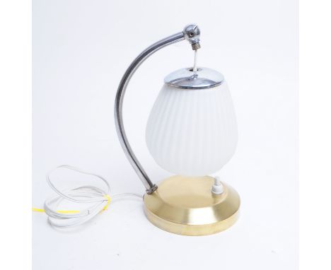 A small Italian mid century art deco style retro table lamp with chrome stand and milk glass shade. Measuring approx. 21cm x 