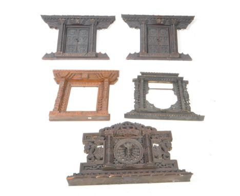 Collection of five early 20th century heavily carved Anglo Colonial picture wall frames. With carved panelling featuring Hind