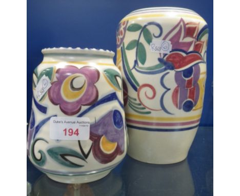 POOLE POTTERY; A TRADITIONAL HAND-PAINTED VASE and another similar (2)