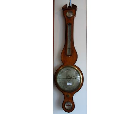 A 19TH CENTURY EBONY STRUNG MAHOGANY CASED WHEEL BAROMETER, inscribed 'Snelling, Alton'