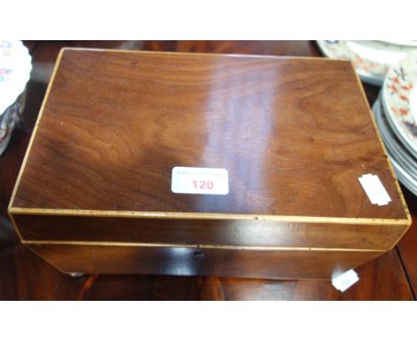 A REGENCY MAHOGANY TEA CADDY WITH BOXWOOD STRINGING