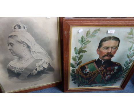 A VICTORIAN CHROMOLITHOGRAPH 'Lord Kitchener of Khartoum, The Avenger of Gordon' and a print of Queen Victoria, both in reede