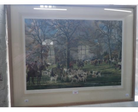T S LA FONTAINE: 'A Meet of the Beaufort Hunt', colour print, publ by Ackerman
