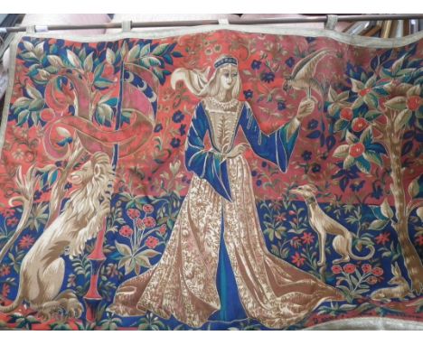 A WALL HANGING in the style of a Medieval tapestry, 125cm wide