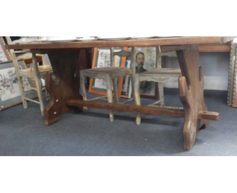 A LIGHT OAK REFECTORY TABLE, 180cm long x 79cm wide