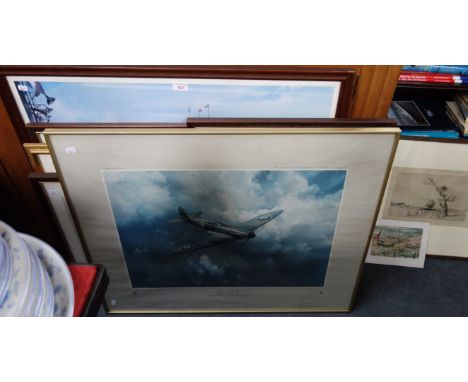 A ROBERT TAYLOR LIMITED EDITION PRINT: 'Johnny Johnson leading 144 Canadian Wing', signed by Johnny Johnson, other similar pr