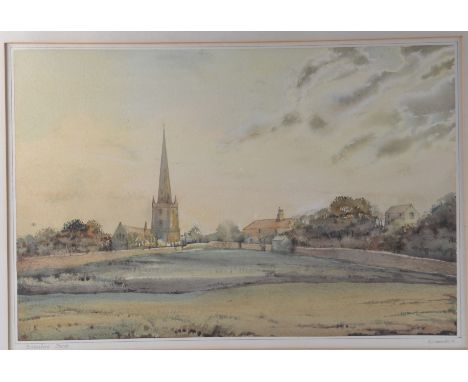 R J NAISMITH Scottish 'Bottesford Church' watercolour 34cm x 51cm. Condition Report: Prior to bidding, please consult the add
