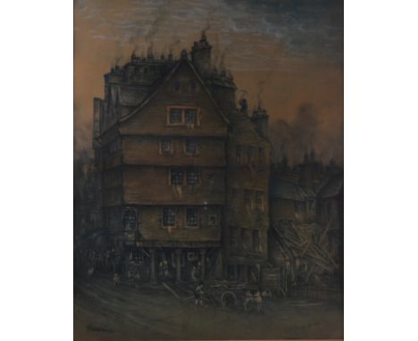 J CAMPBELL Scottish 'The Old Bow Inn, Edinburgh' (c1888) Pen and Ink Drawing with Colour Wash. Condition Report: Prior to bid