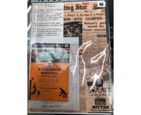 A 1957/58 DIVISION ONE FOOTBALL PROGRAM FOR WOLVERHAMPTON WANDERERS, BELIEVE FIRST MATCH WITH BOBBY CHARLTON BROUGHT ON AS A 