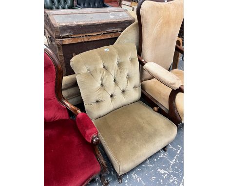 A LATE VICTORIAN BUTTON BACK SLIPPER CHAIR