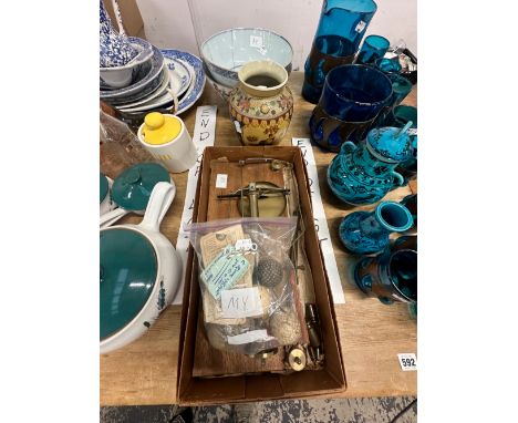 VINTAGE GOLF BALLS AND TEES, BALANCE SCALES, EASTERN JAR AND BOWLS.