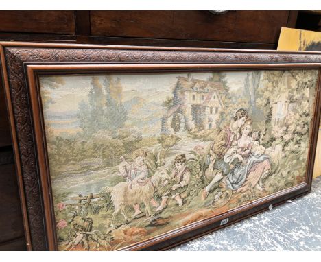 A FRAMED MACHINE TAPESTRY IN THE FRENCH STYLE