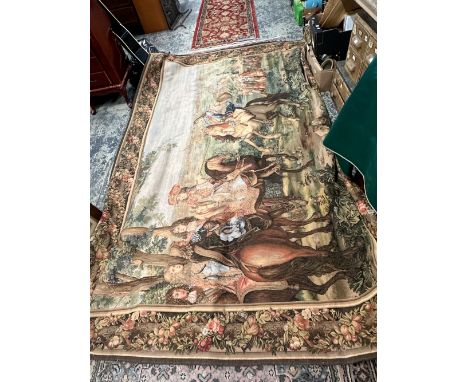 A LARGE DECORATIVE TAPESTRY TYPE HANGING IN THE FRENCH STYLE