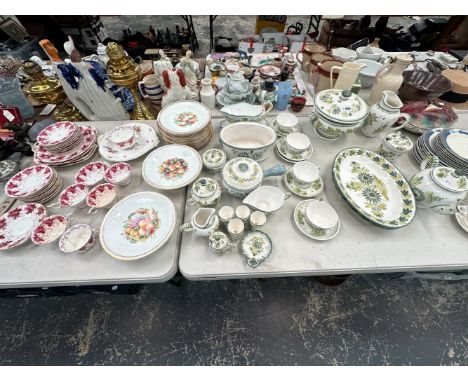 QUIMPER GREEN LEAF DECORATED DINNER WARES, COALPORT PURPLE LEAF TEA WARES TOGETHER WITH A FRUIT DECORATED DESSERT SERVICE