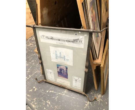 A GROUP OF ARCHITECTURAL DETAILS IN AN INTERESTING WROUGHT METAL FRAME.