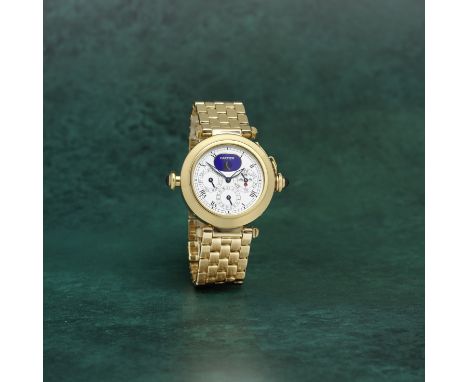 Cartier. A fine and rare 18K gold automatic minute repeating perpetual calendar bracelet watch with moon phase and leap year 