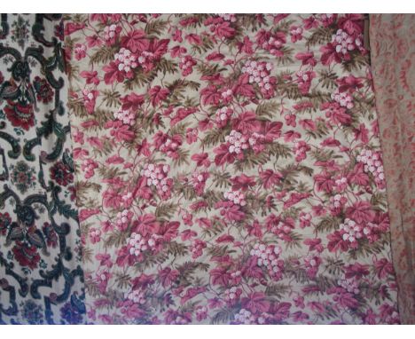 A pair of curtains - A Colefax &amp; Fowler Design- 1983, trailing hops and fern pattern in pink and taupe 