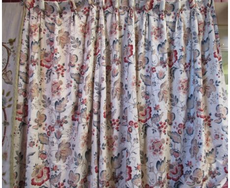 A pair of country house linen William Morris style curtains 