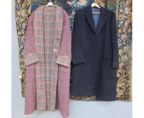 An original "Crombie" single breasted overcoat in navy wool and "The Chiltern" label traditional gents wool dressing gown 