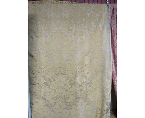 Two pairs of golden coloured Damask style curtains, blanket lined 96" x 96" 