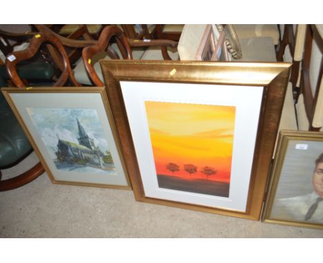 Michael Button, modern watercolour of a landscape and a watercolour of a church