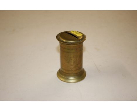 A Trench Art brass money box 